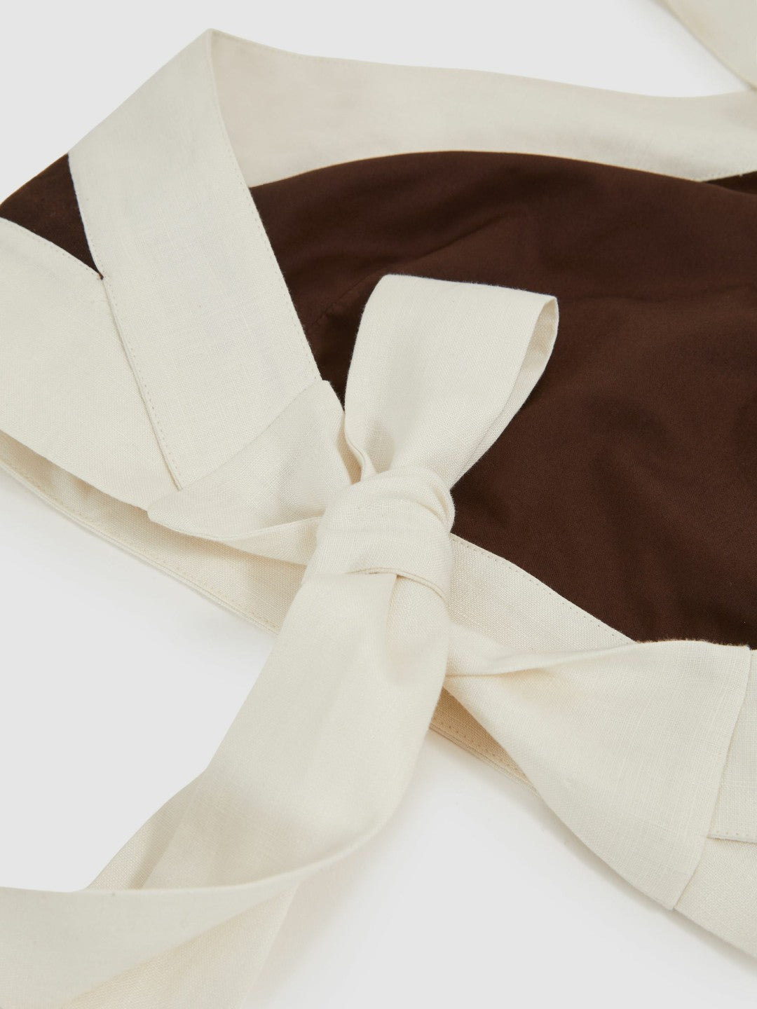 Women Linen Halterneck Cropped Top in Chocolate/Cream