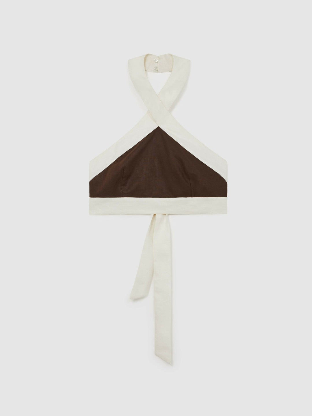 Women Linen Halterneck Cropped Top in Chocolate/Cream