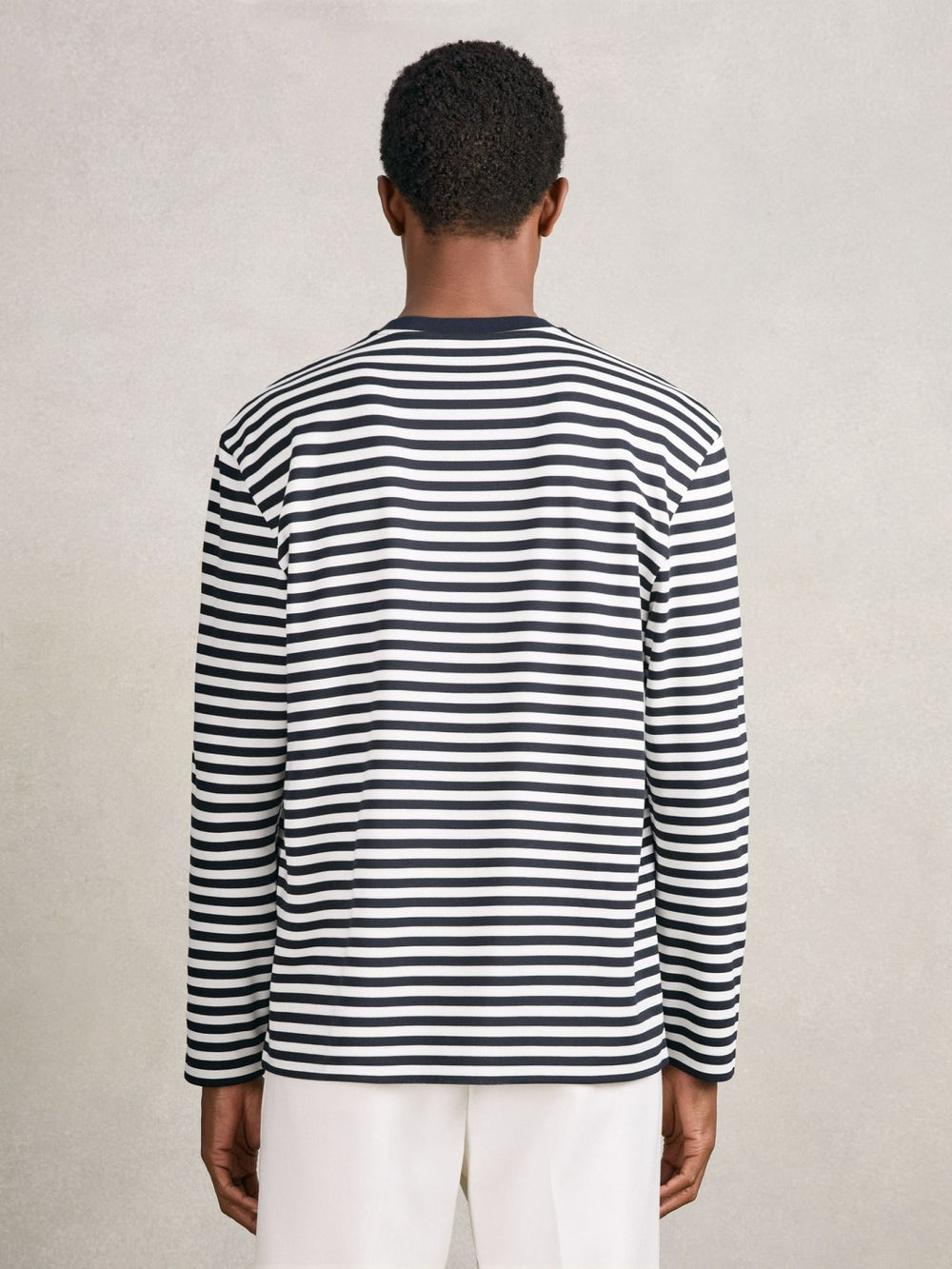 Men Striped Crew-Neck T-Shirt in Navy/White