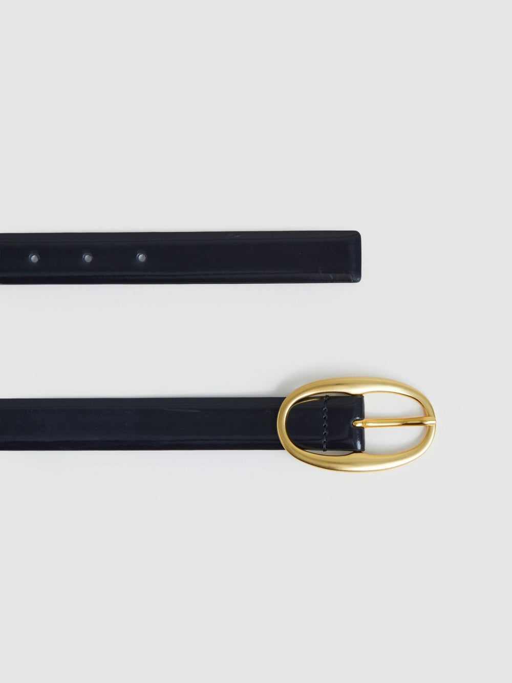Women Patent Leather Oval Buckle Belt in Navy