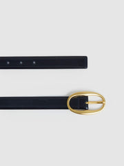 Women Patent Leather Oval Buckle Belt in Navy