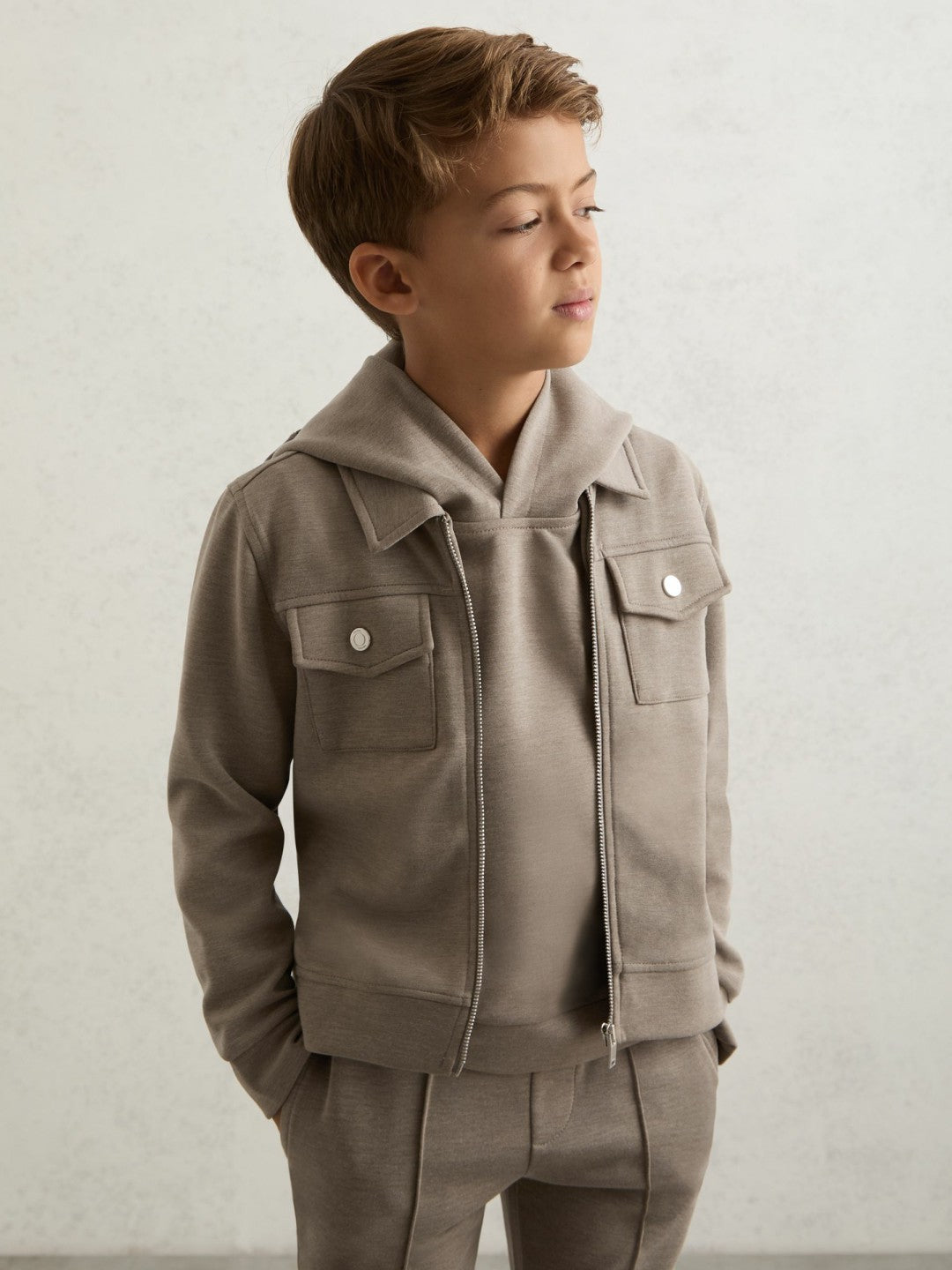 Children & Baby 13-14 yrs Interlock Zip-Through Overshirt in Taupe Brown