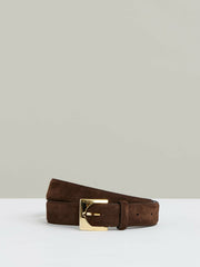 Women Suede Square Buckle Belt in Chocolate