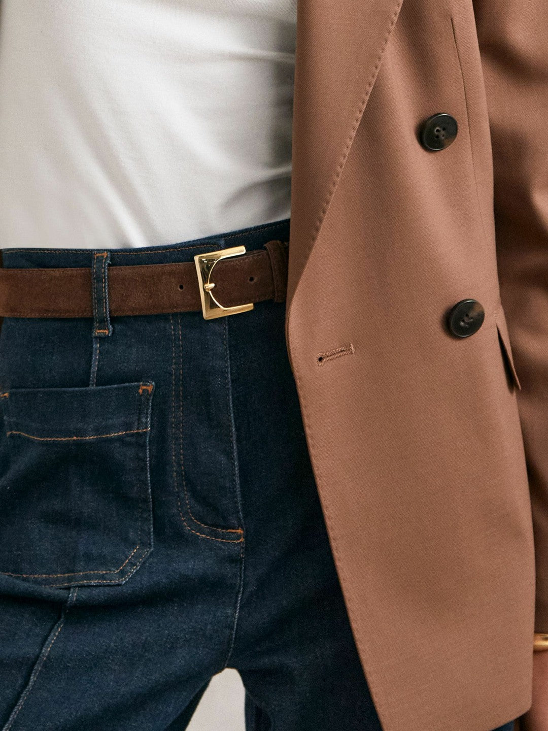 Women Suede Square Buckle Belt in Chocolate