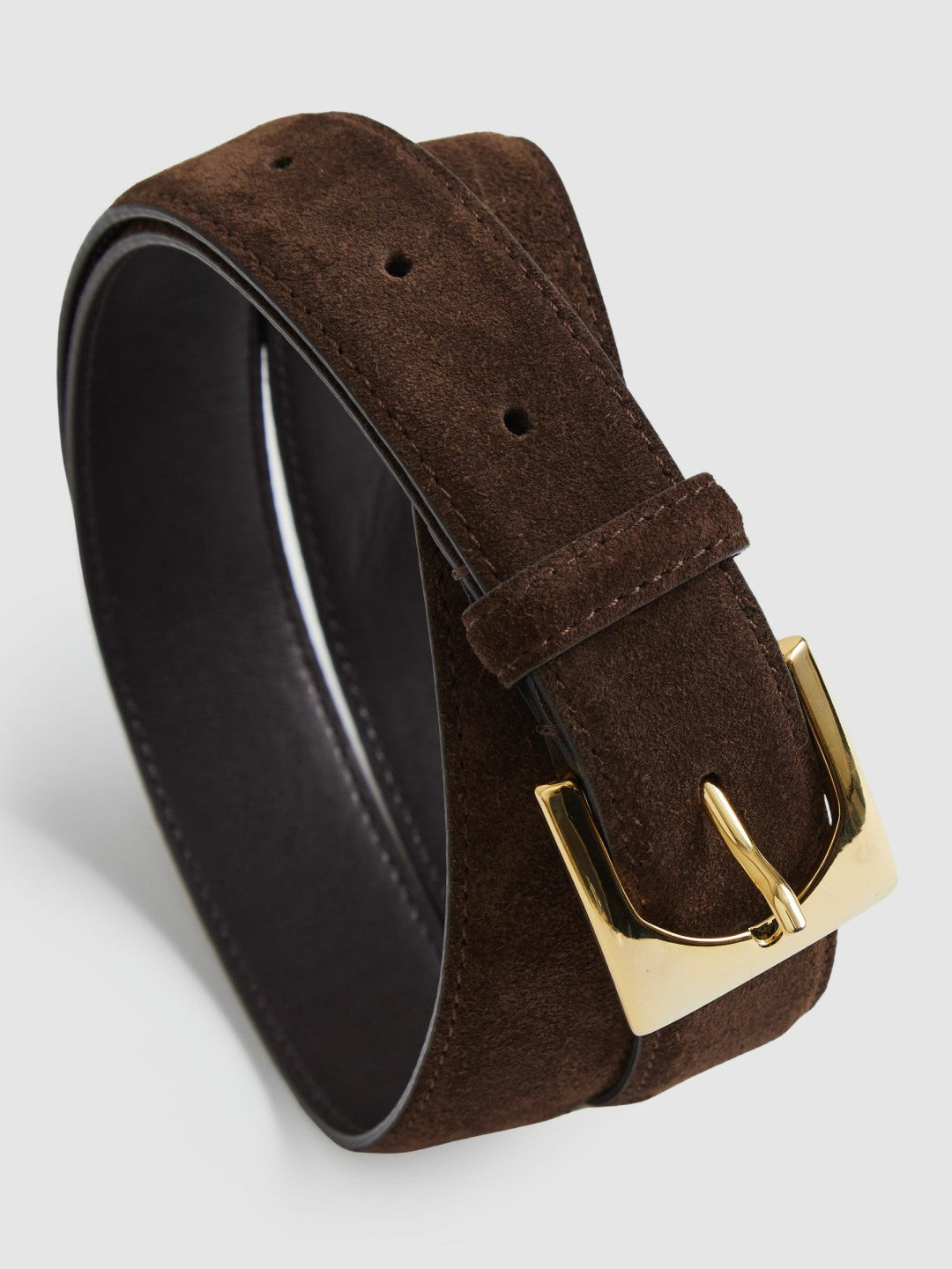 Women Suede Square Buckle Belt in Chocolate