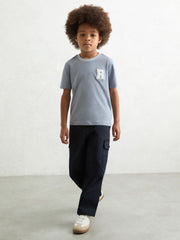 Children & Baby 13-14 yrs Cotton Letter Patch T-Shirt in Airforce Blue