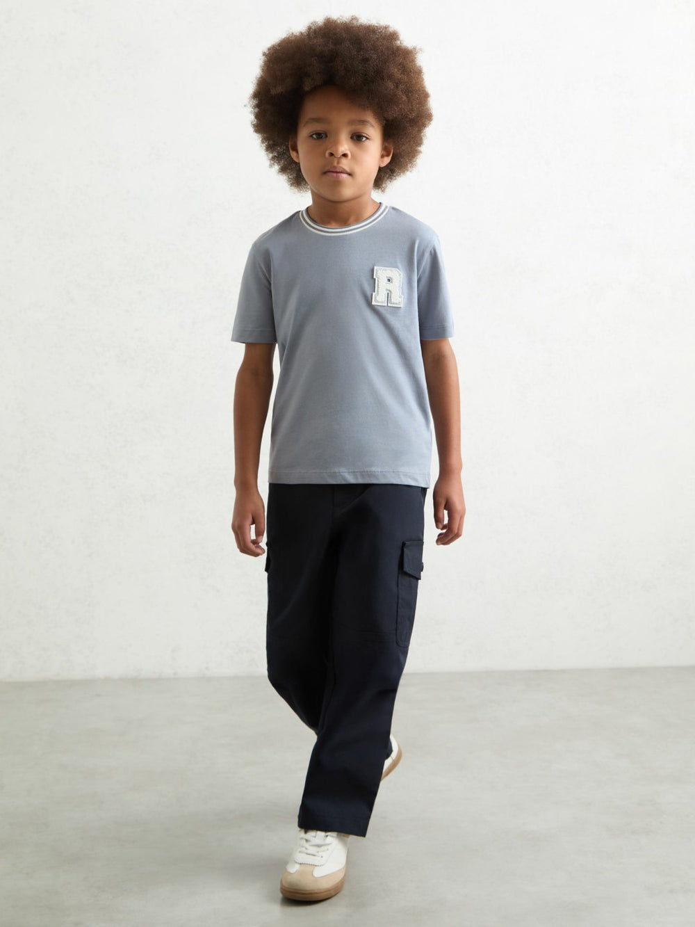 Children & Baby 13-14 yrs Cotton Letter Patch T-Shirt in Airforce Blue
