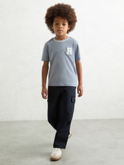 Children & Baby 13-14 yrs Cotton Letter Patch T-Shirt in Airforce Blue