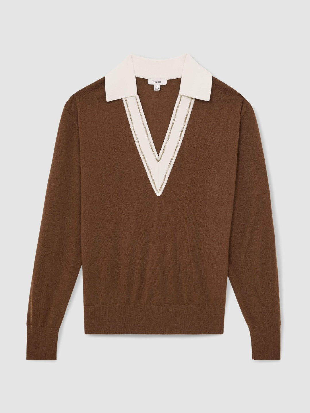 Women Wool Collared Cricket Jumper in Chocolate Brown/Ivory