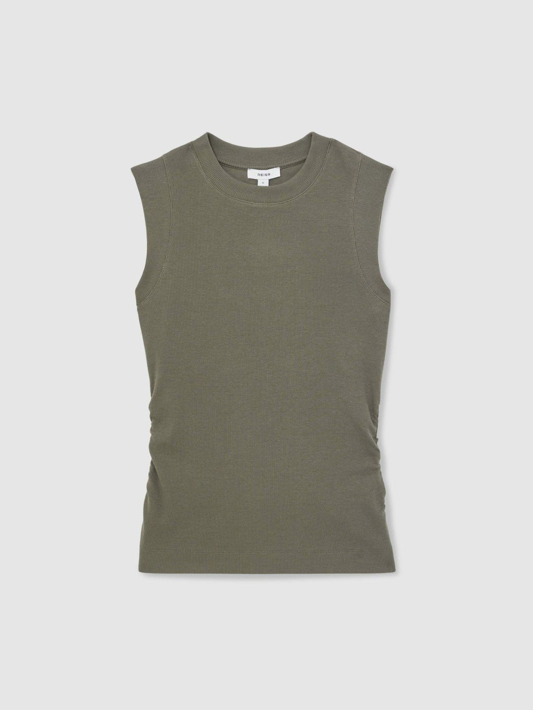 Women Ribbed Ruched Waist Vest in Khaki Green