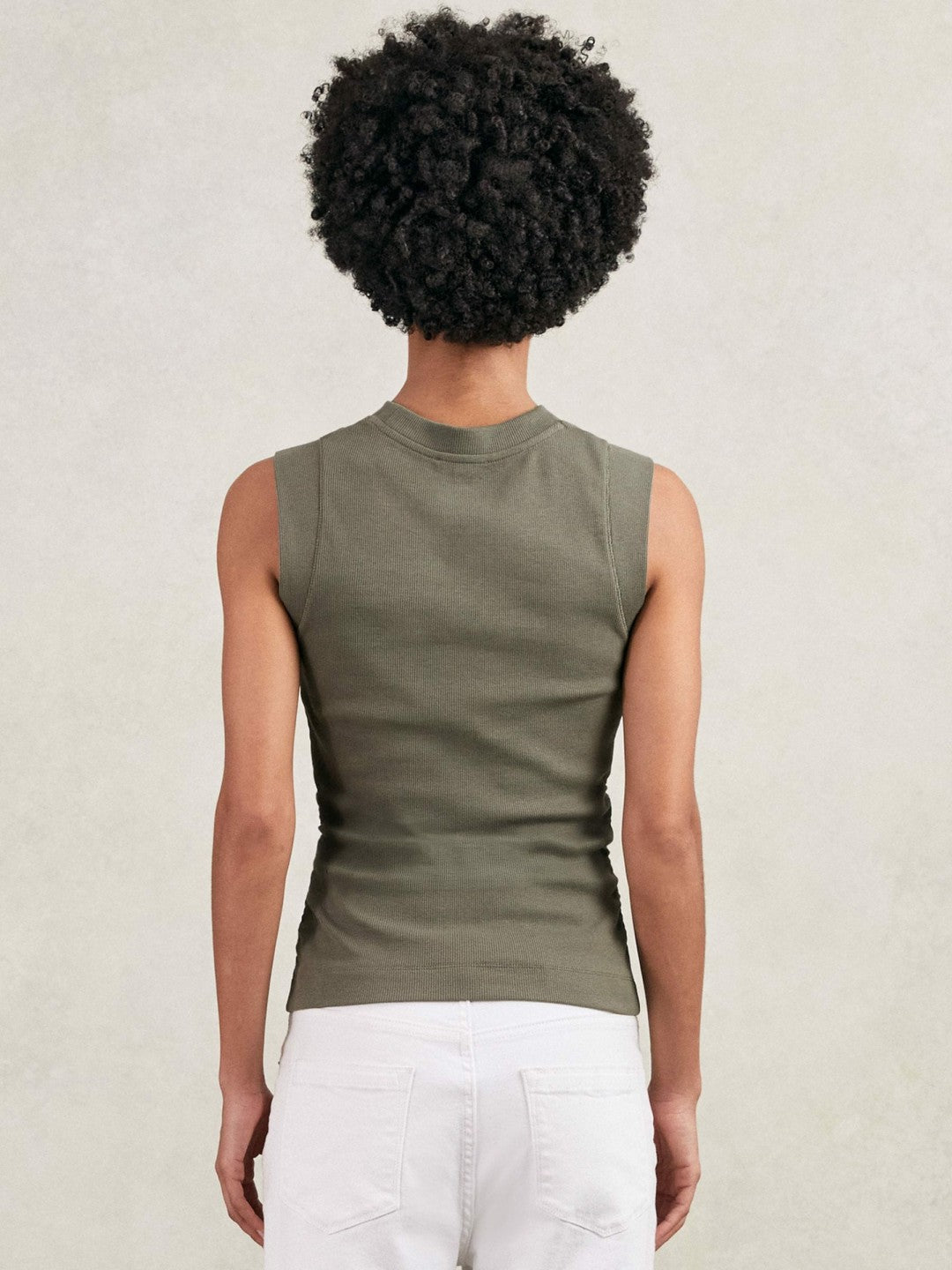Women Ribbed Ruched Waist Vest in Khaki Green