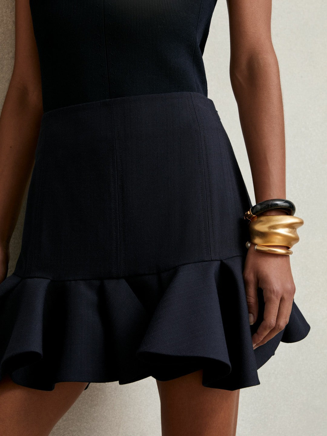 Women Ruffle-Hem Mini Skirt in Navy