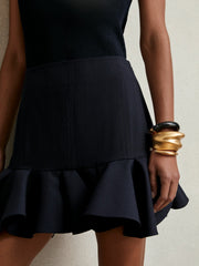 Women Ruffle-Hem Mini Skirt in Navy