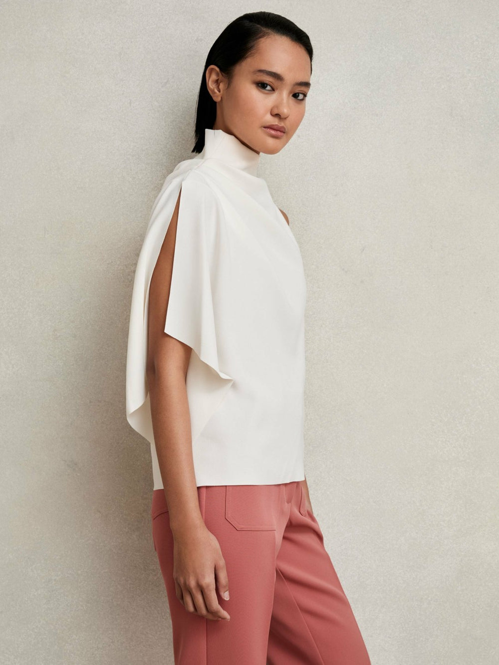 Women One-Shoulder Draped Top in Ivory