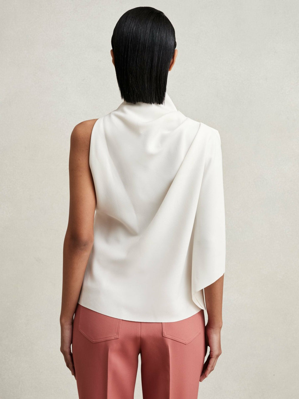 Women One-Shoulder Draped Top in Ivory