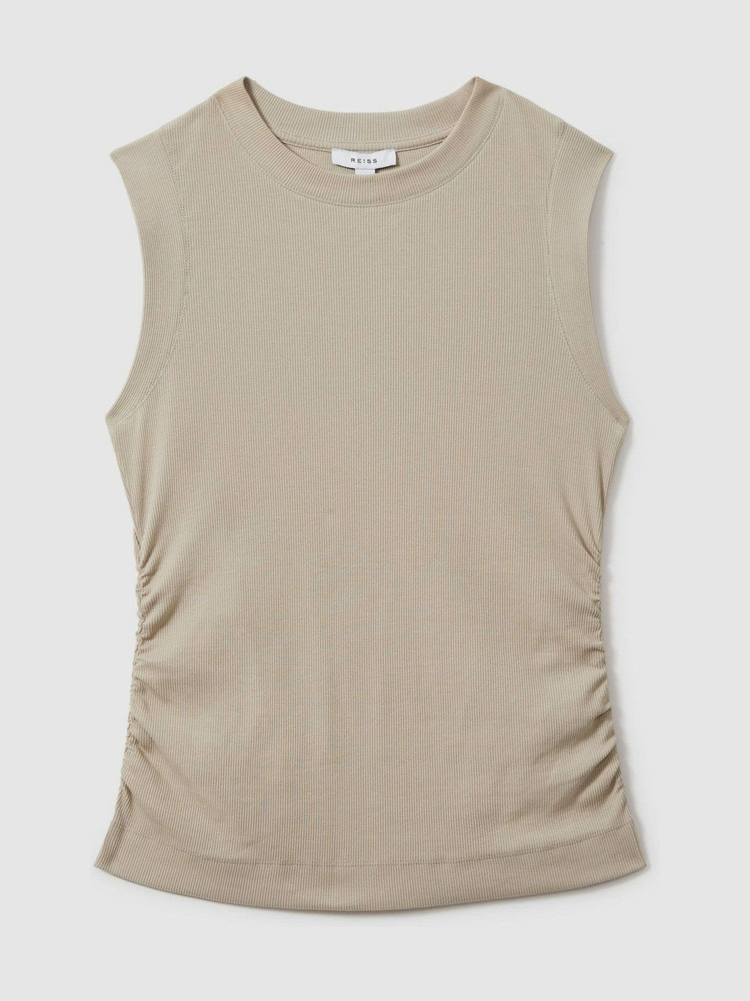 Women Ribbed Ruched Waist Vest in Camel