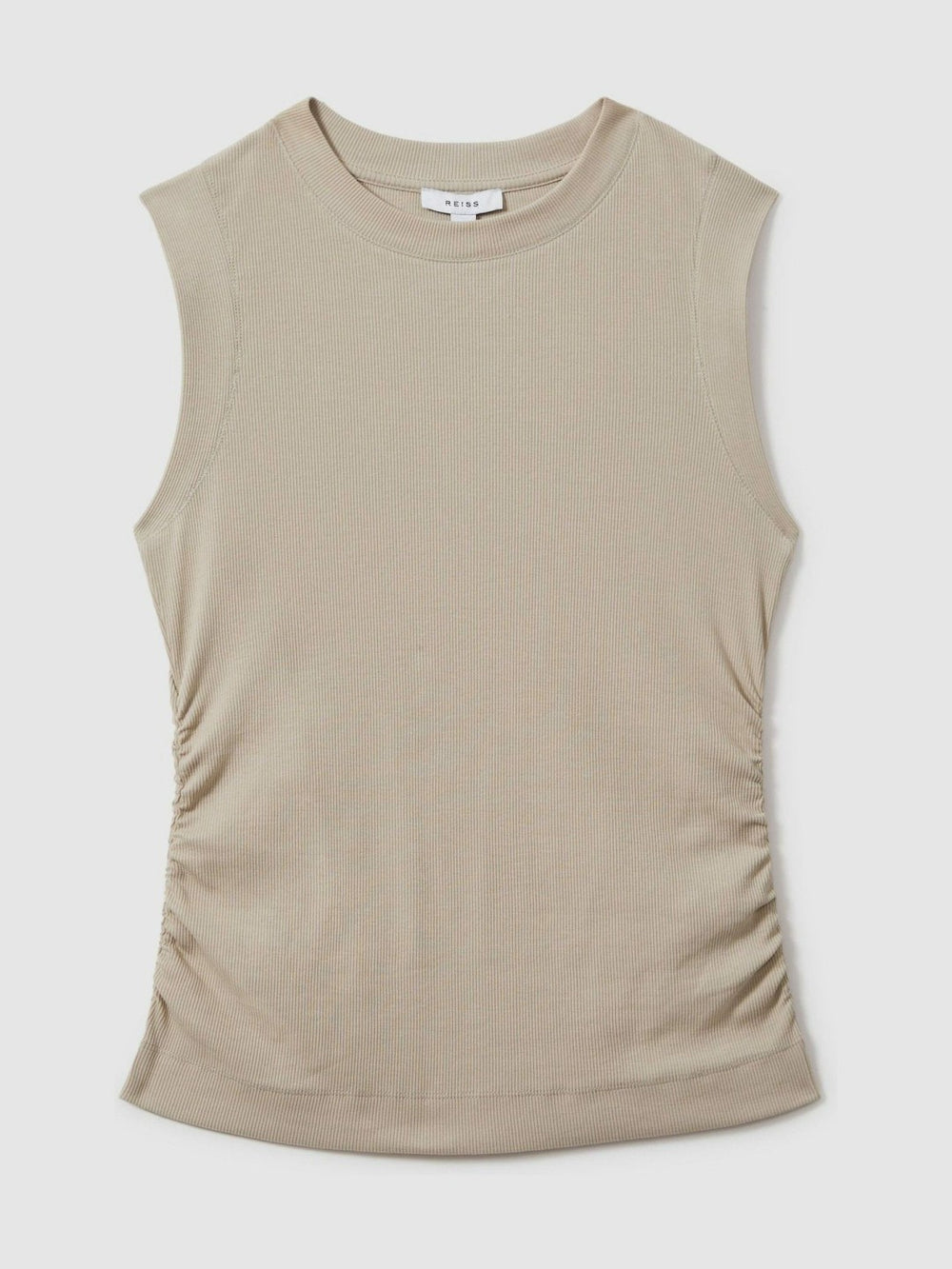 Women Ribbed Ruched Waist Vest in Camel