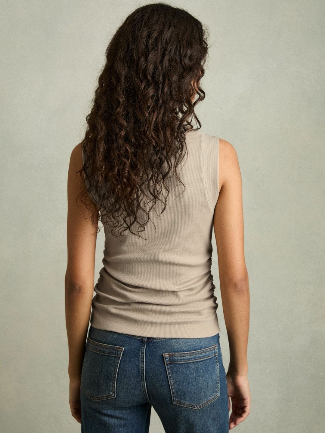 Women Ribbed Ruched Waist Vest in Camel