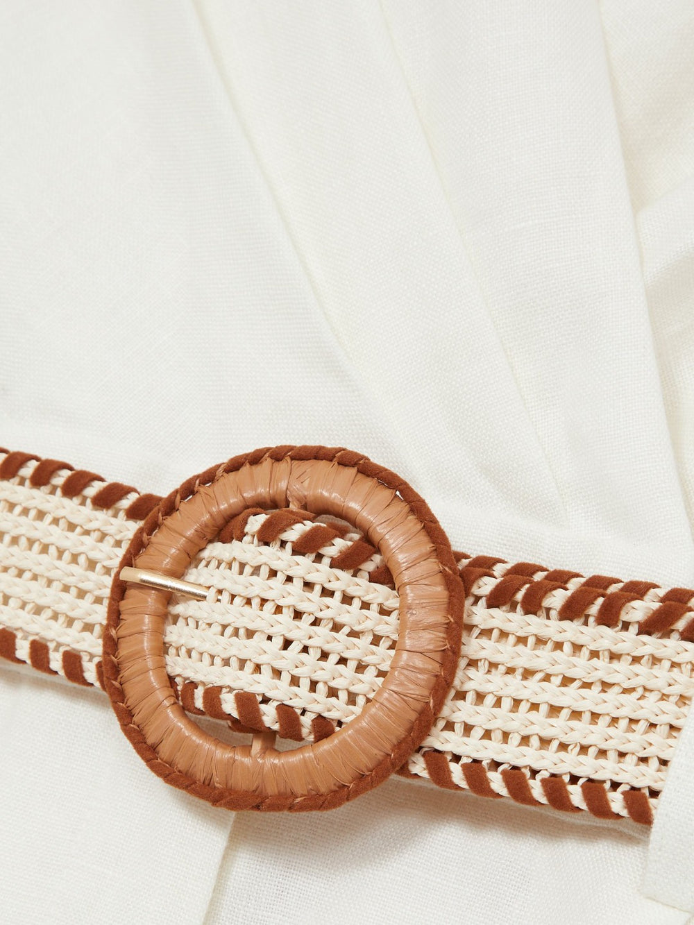 Women Linen Belted Sleeveless Wrap Playsuit in Cream