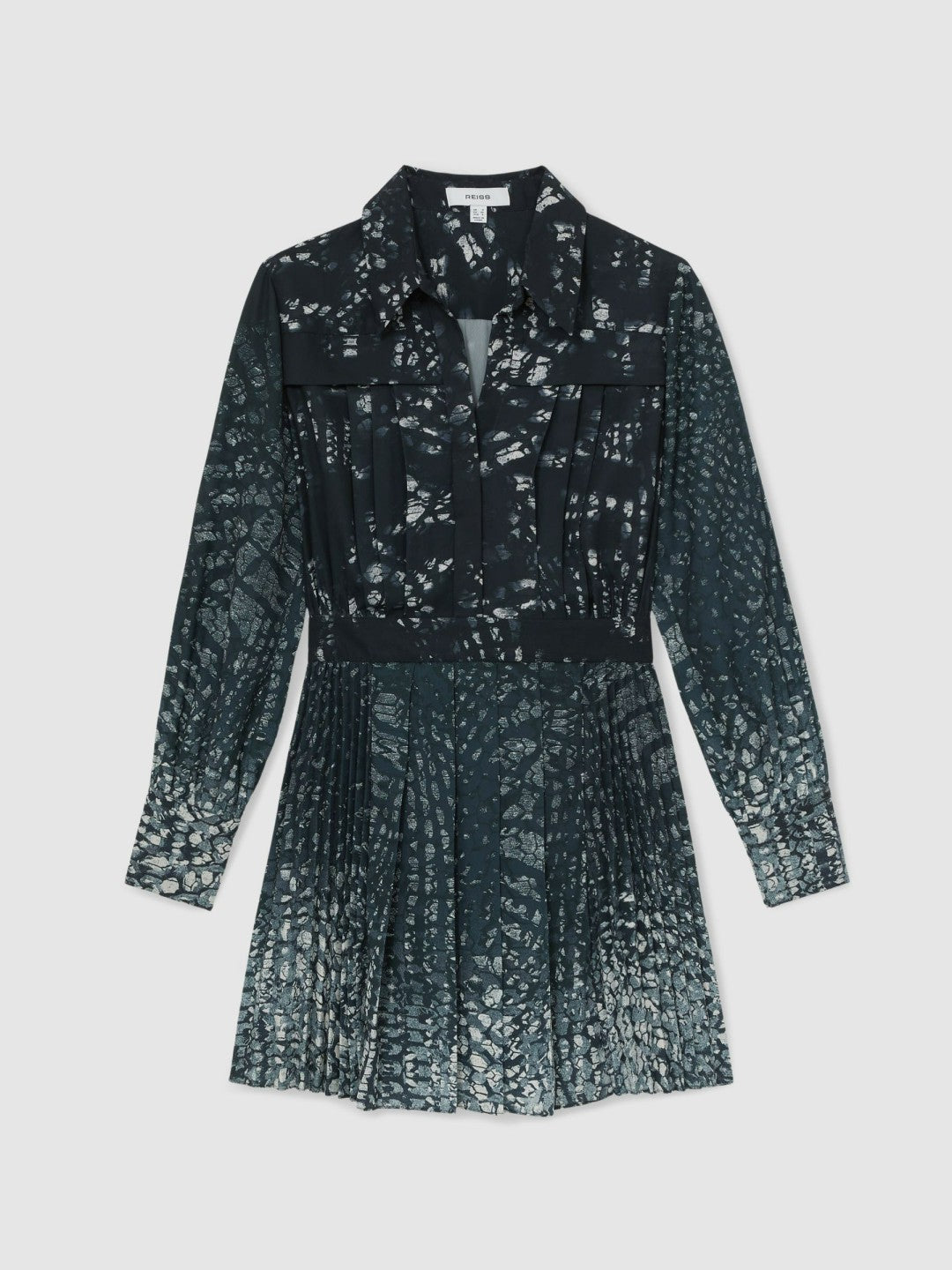 Women Printed Pleated Shirt Dress in Navy