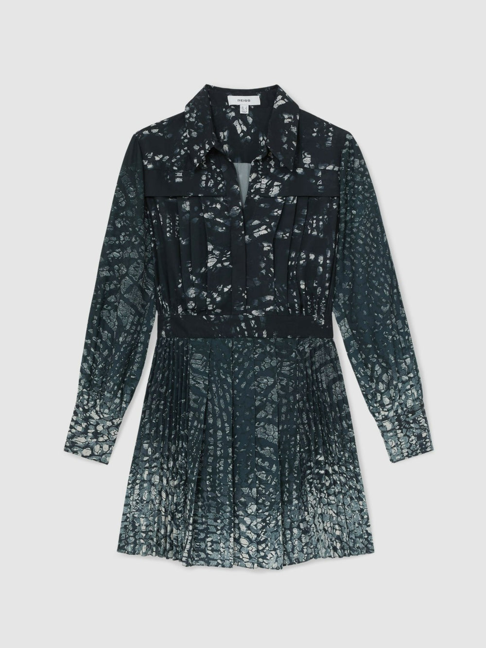Women Printed Pleated Shirt Dress in Navy