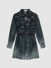 Women Printed Pleated Shirt Dress in Navy