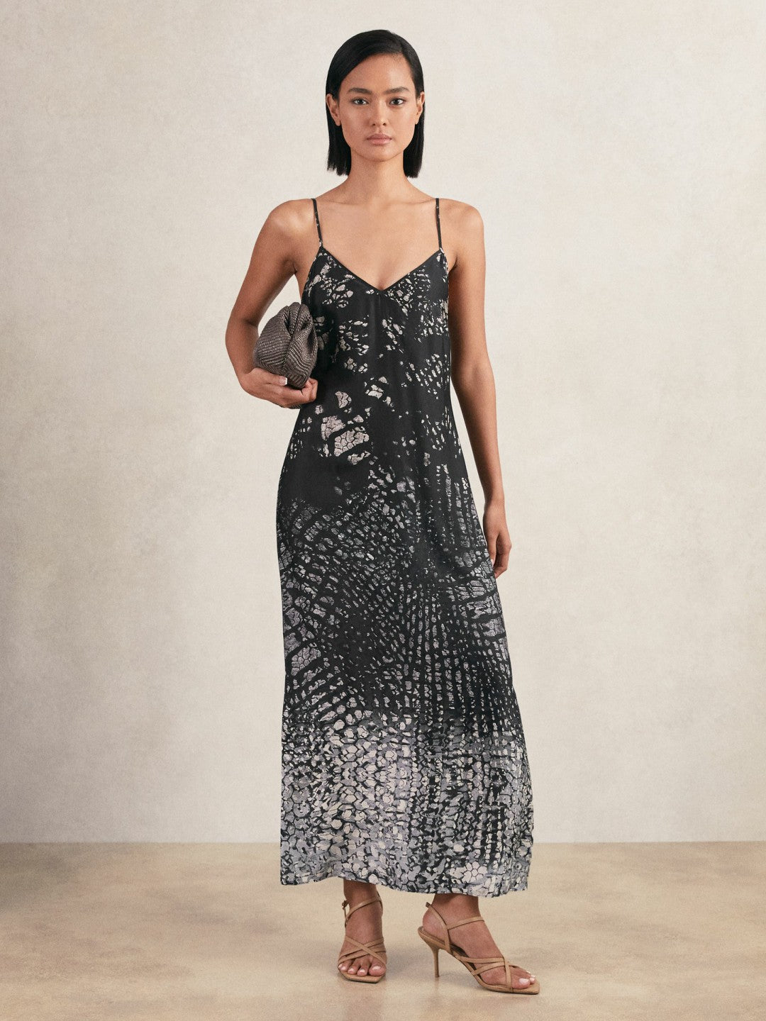 Women Printed Maxi Slip Dress in Navy