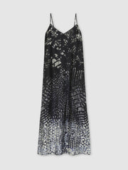 Women Printed Maxi Slip Dress in Navy