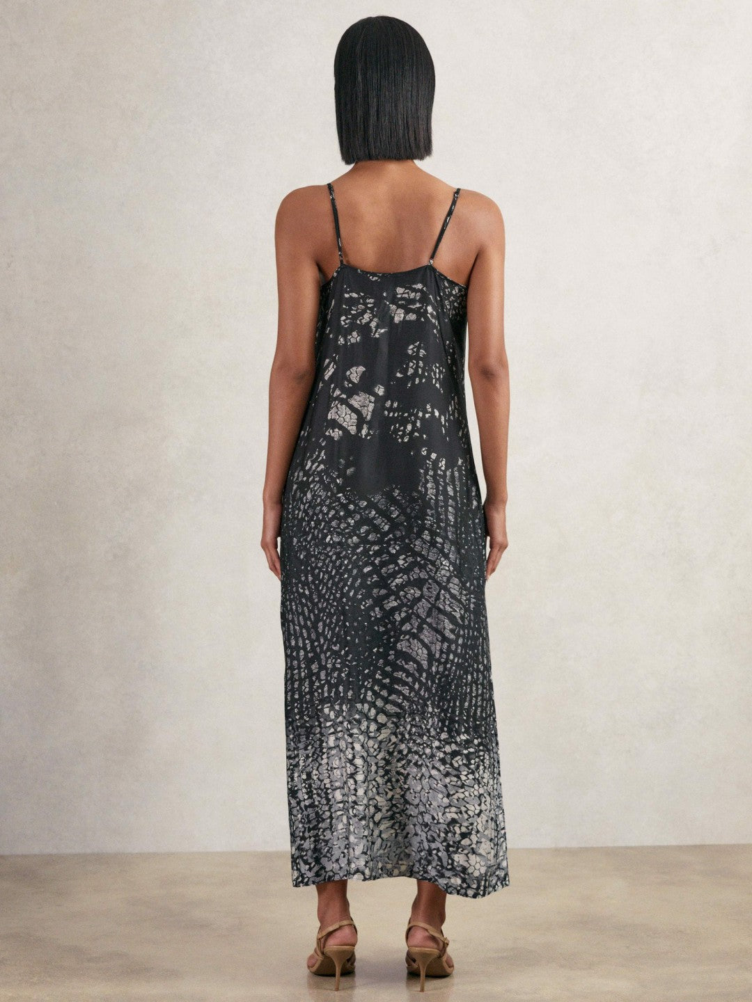 Women Printed Maxi Slip Dress in Navy