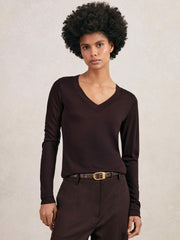 Women Jersey V-Neck Top in Plum