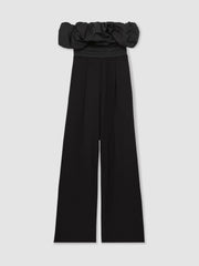 Women Sculptural Strapless Wide-Leg Jumpsuit in Black