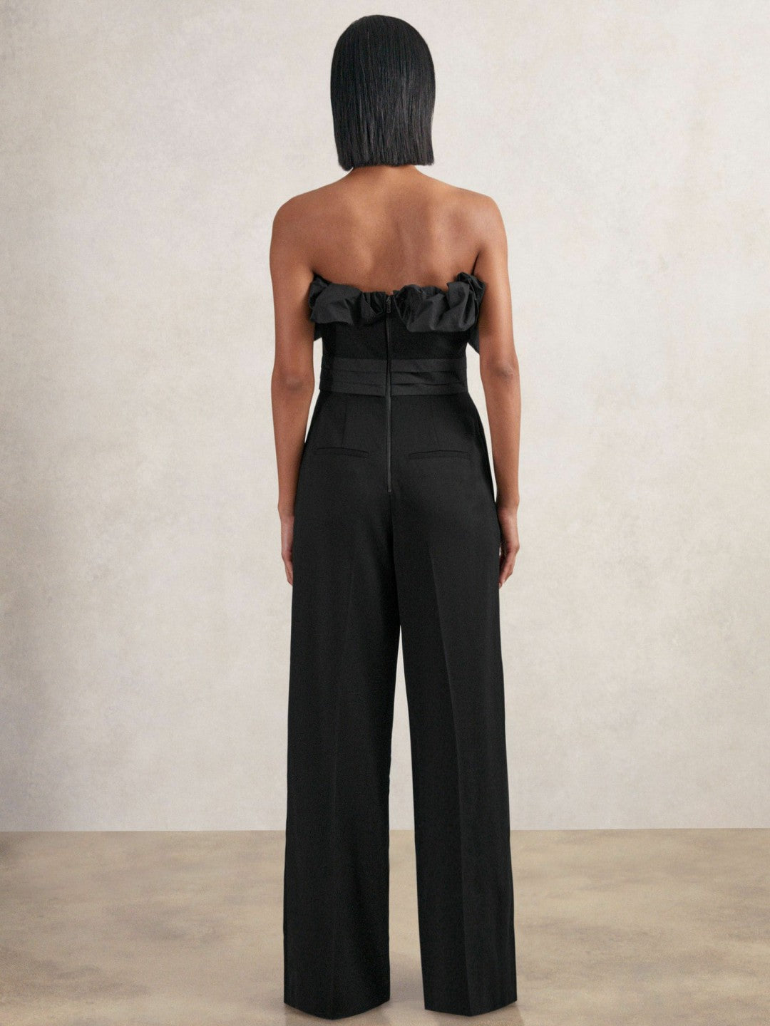 Women Sculptural Strapless Wide-Leg Jumpsuit in Black