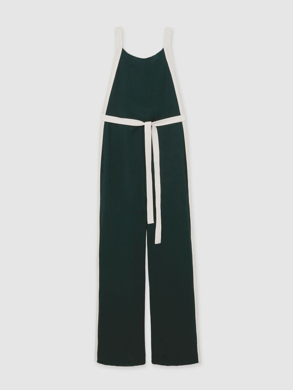 Women Petite Colourblock Wide Leg Belted Jumpsuit in Dark Green/Cream