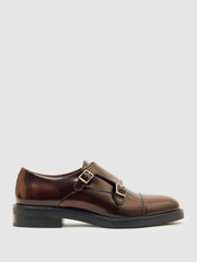 Women Leather Double-Strap Monk Shoes in Tan