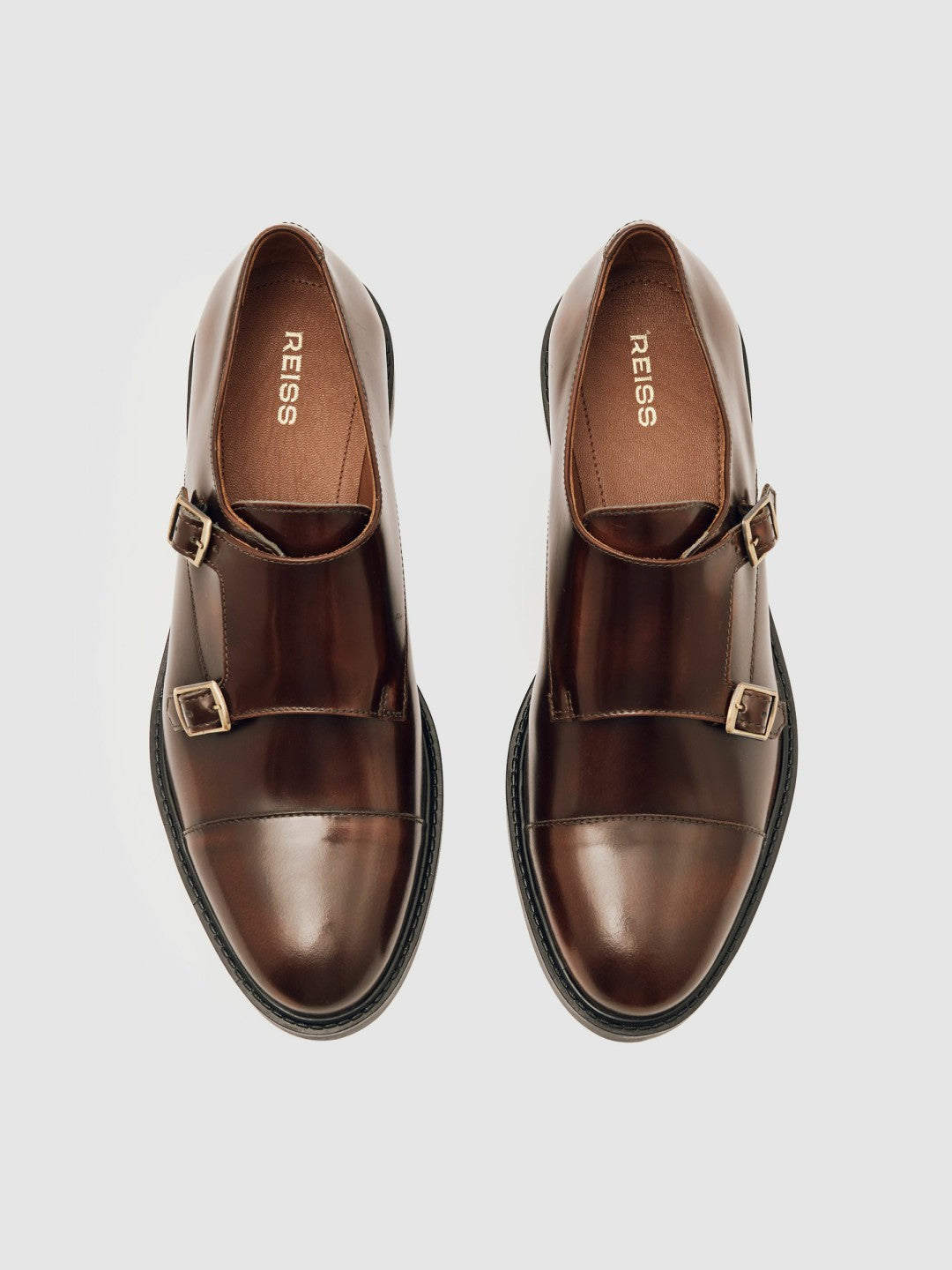 Women Leather Double-Strap Monk Shoes in Tan