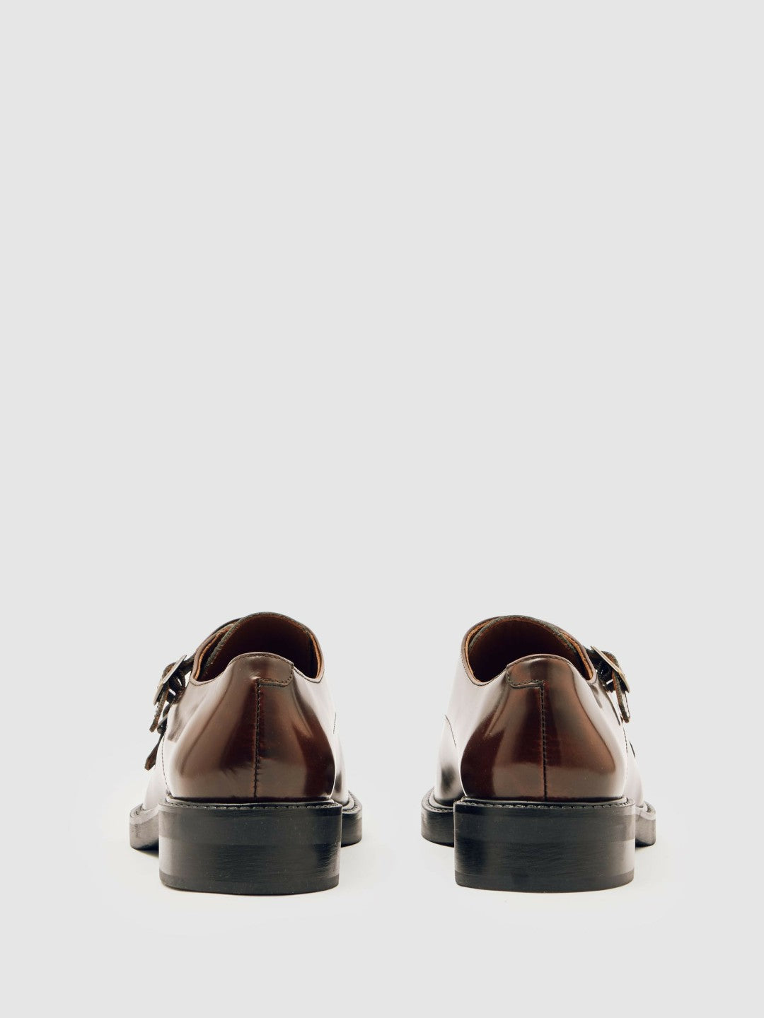 Women Leather Double-Strap Monk Shoes in Tan