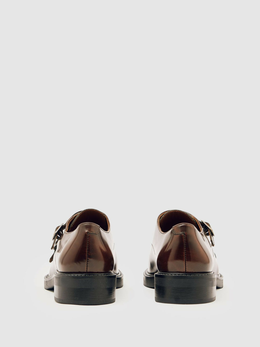 Women Leather Double-Strap Monk Shoes in Tan