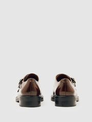 Women Leather Double-Strap Monk Shoes in Tan