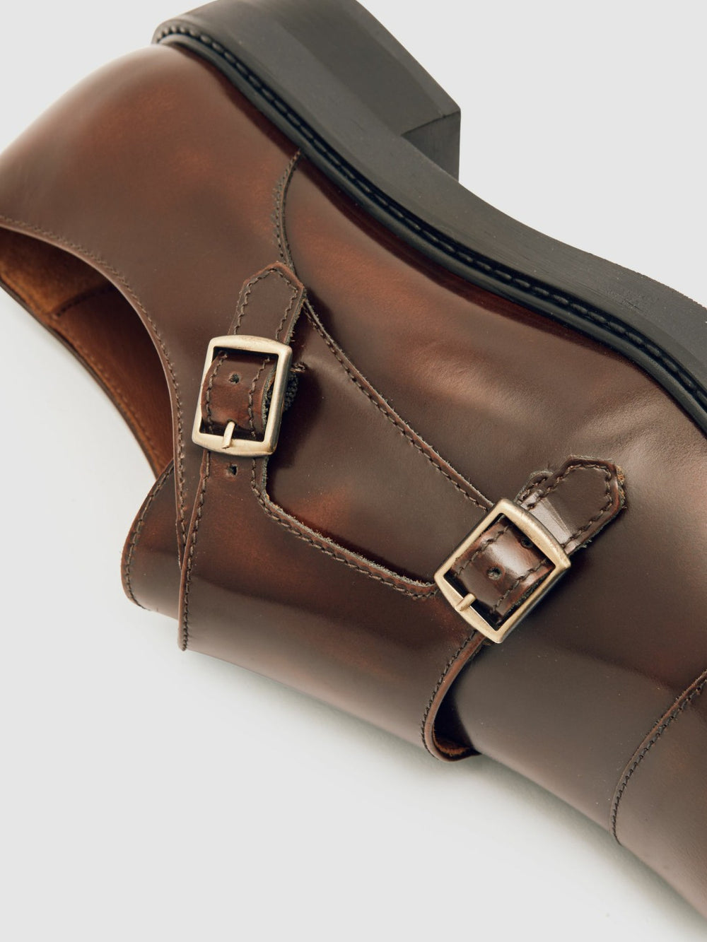 Women Leather Double-Strap Monk Shoes in Tan