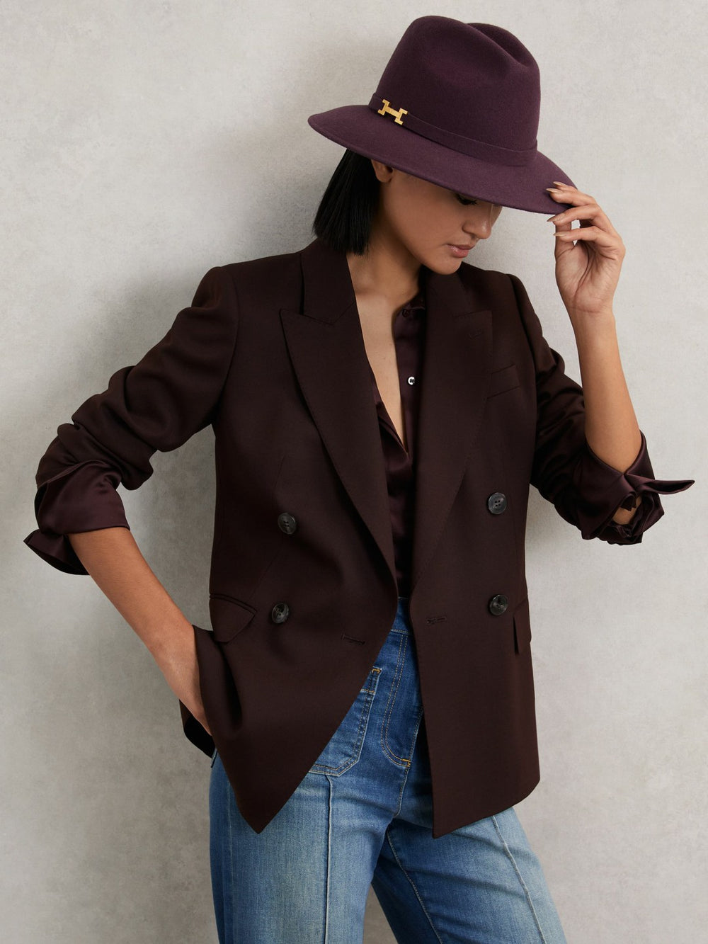 Women Wool Fedora Hat in Burgundy