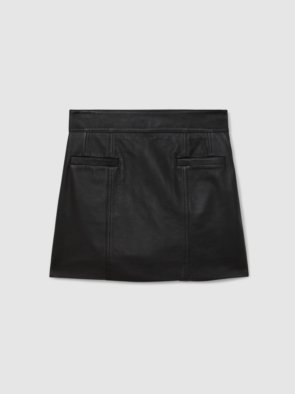 Women Leather Welt-Pocket Mini Skirt in Black