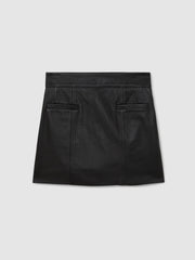 Women Leather Welt-Pocket Mini Skirt in Black