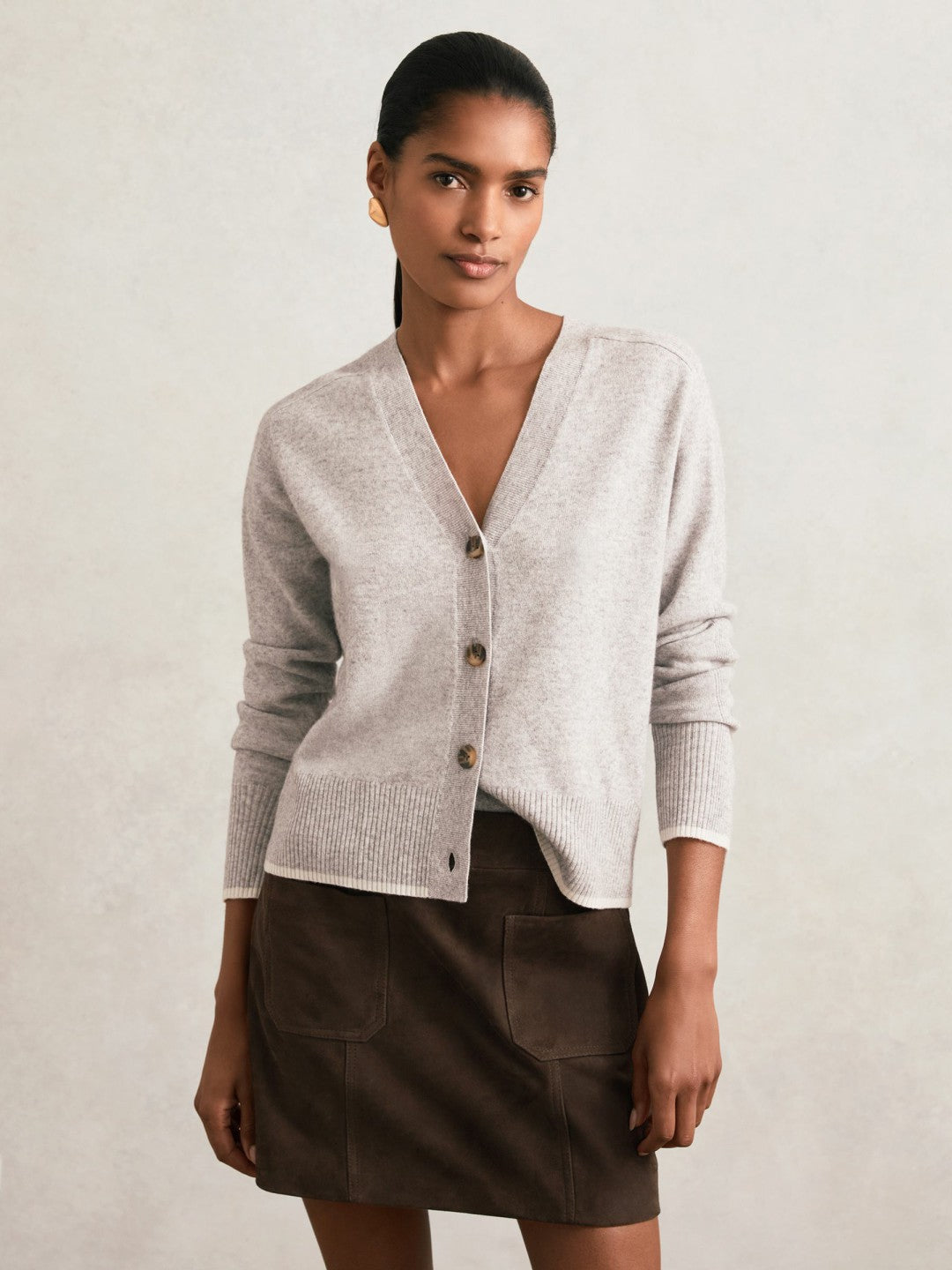 Women Mini Suede Patch Pocket Skirt in Chocolate Brown