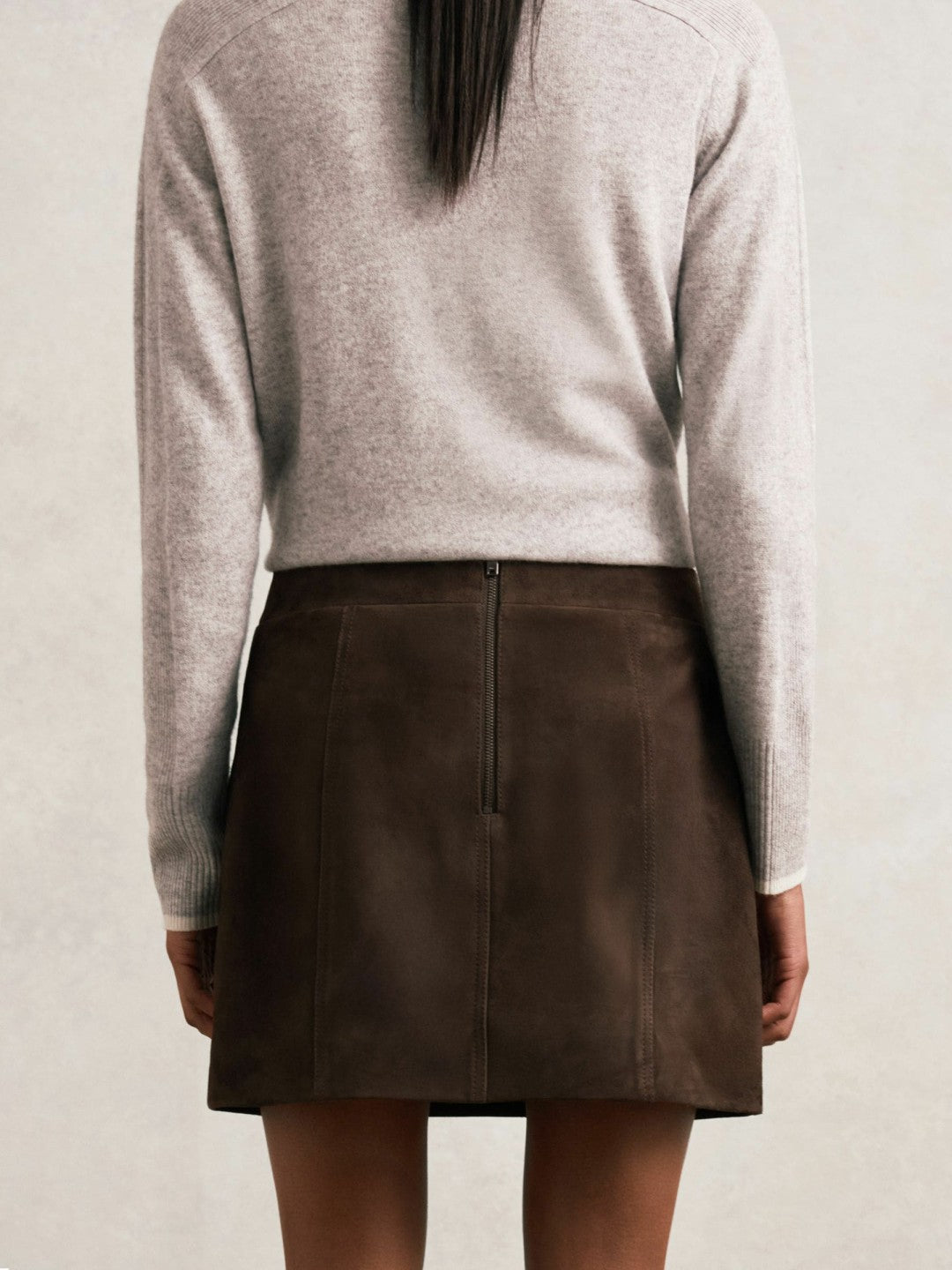 Women Mini Suede Patch Pocket Skirt in Chocolate Brown