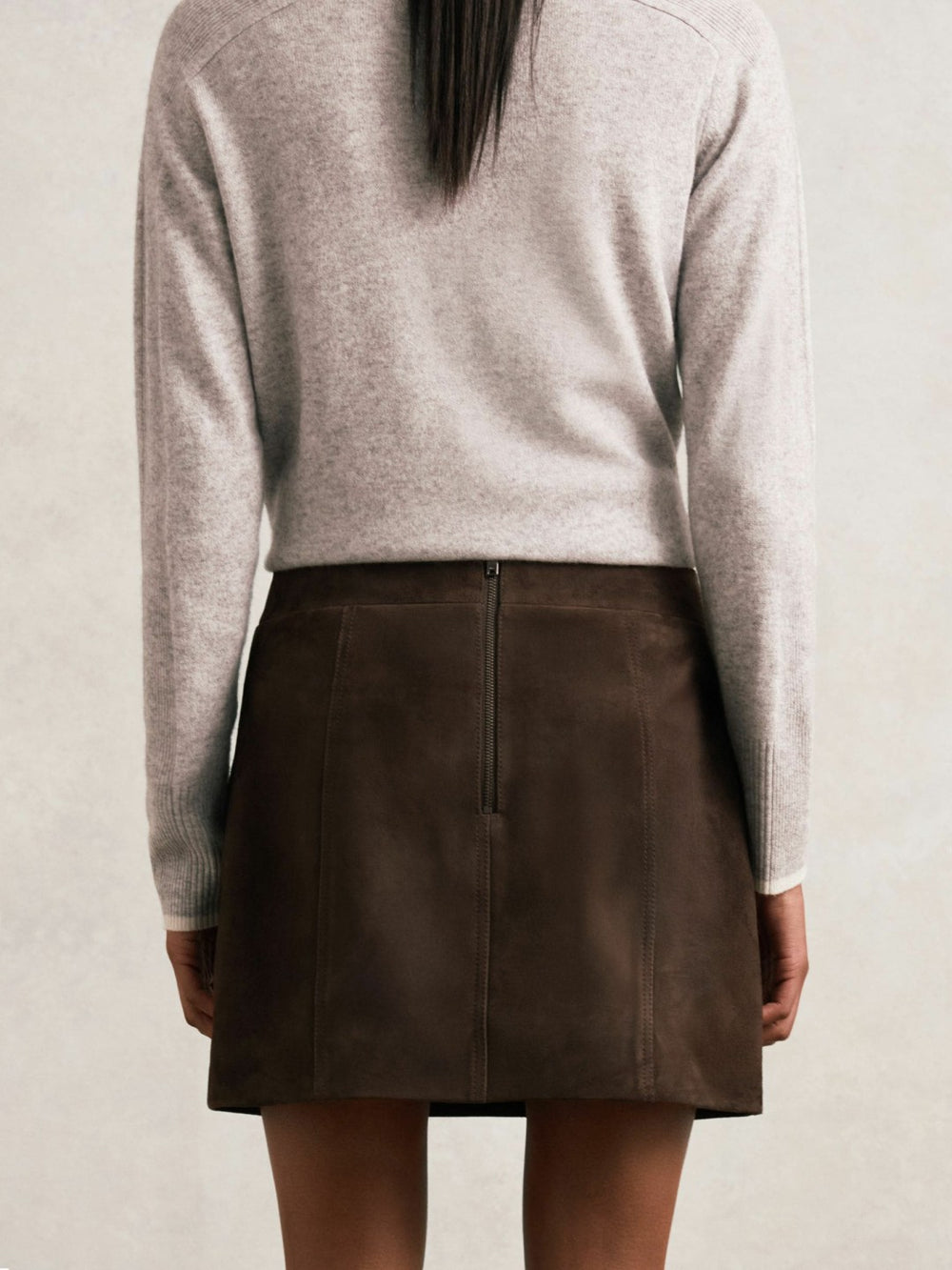 Women Mini Suede Patch Pocket Skirt in Chocolate Brown