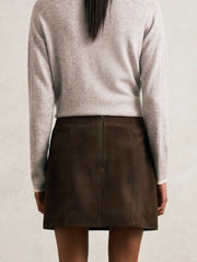 Women Mini Suede Patch Pocket Skirt in Chocolate Brown