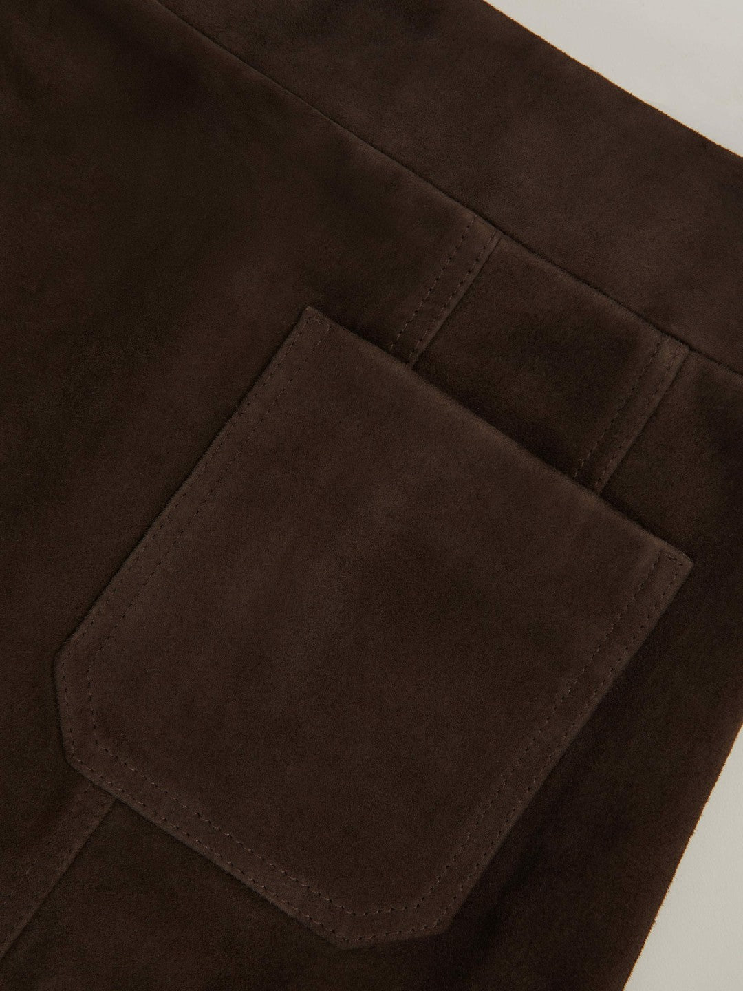 Women Mini Suede Patch Pocket Skirt in Chocolate Brown