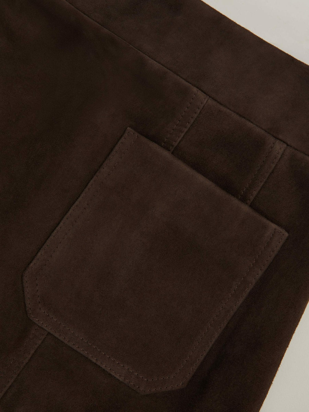 Women Mini Suede Patch Pocket Skirt in Chocolate Brown