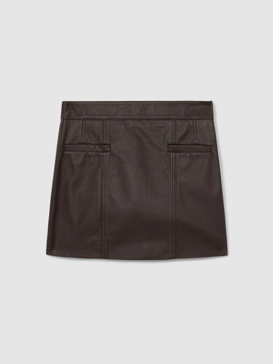 Women Leather Welt-Pocket Mini Skirt in Burgundy