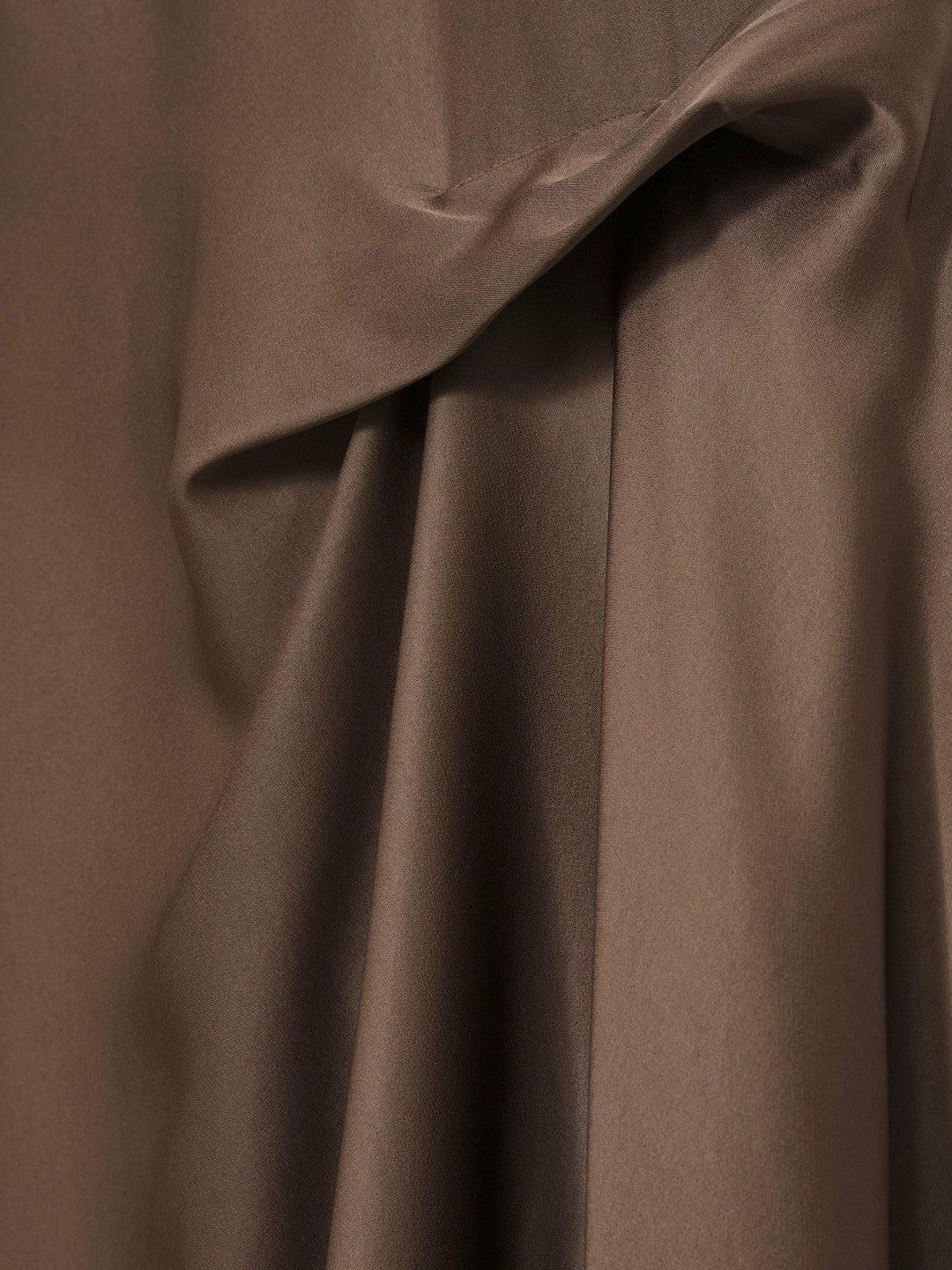 Women Satin Tuck-Detail Cape Midi Dress in Taupe Brown